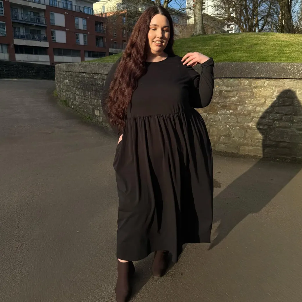 Organic Cotton Long Sleeve Maxi Dress - Black