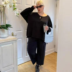 Organic Cotton Long Sleeve Scoop Neck Top - Black
