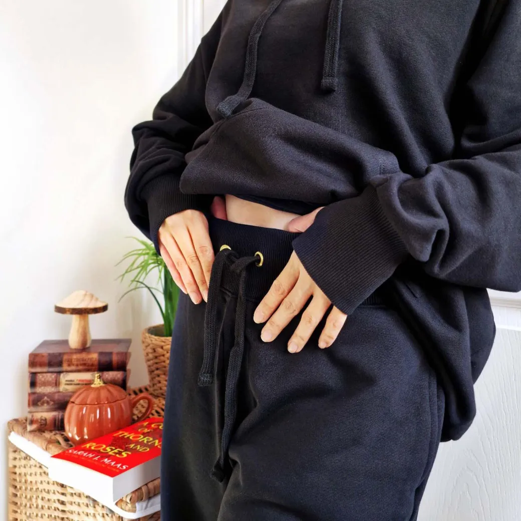 Organic Cotton Wide Leg Joggers - Black