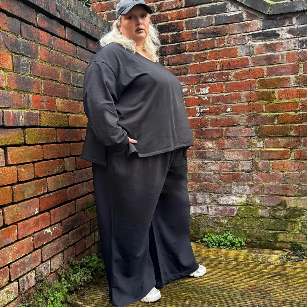 Organic Cotton Wide Leg Joggers - Black