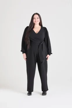 Ottoman Long Sleeve Wrap Jumpsuit - Black