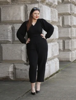 Ottoman Long Sleeve Wrap Jumpsuit - Black