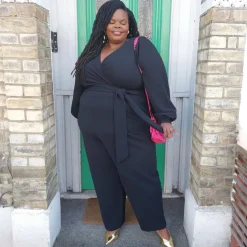 Ottoman Long Sleeve Wrap Jumpsuit - Black