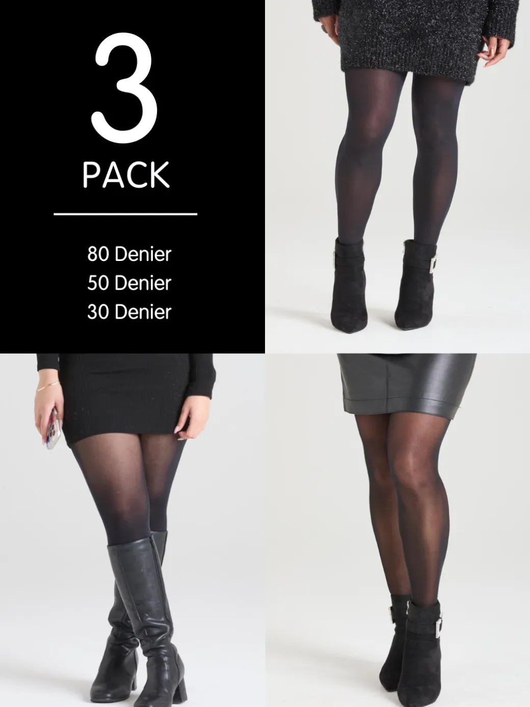 3 Pack Essential Black Tights Bundle