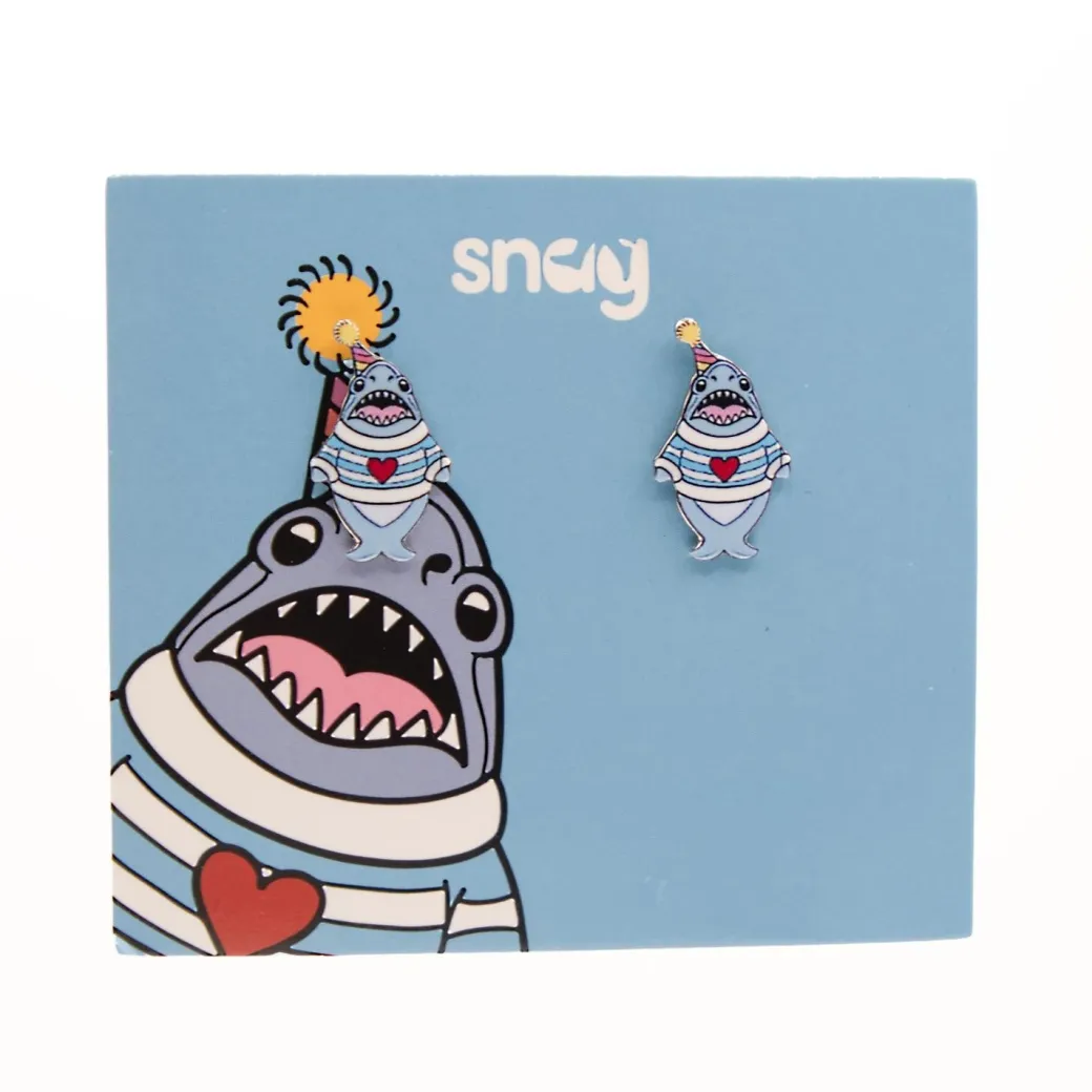 Party Chompy Shark Earrings - Silver