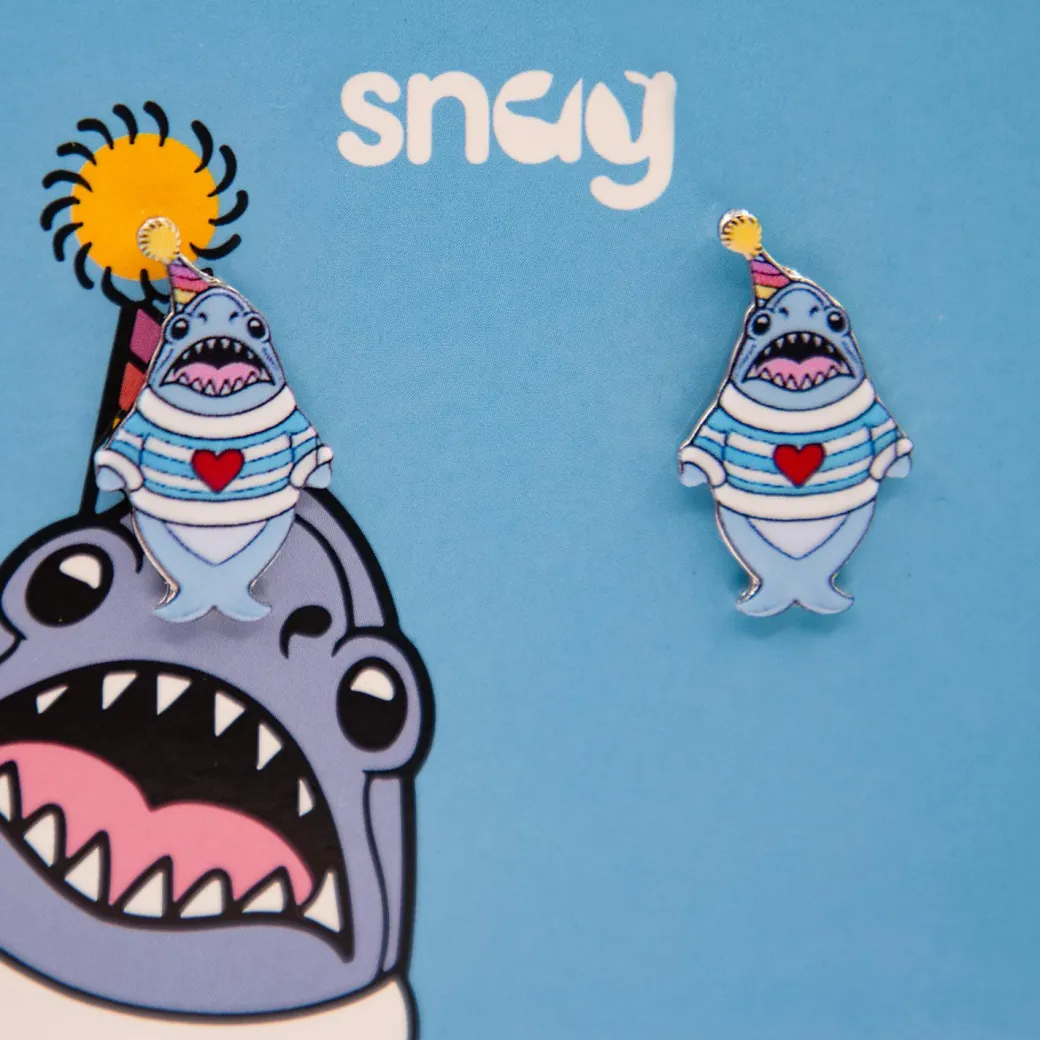 Party Chompy Shark Earrings - Silver