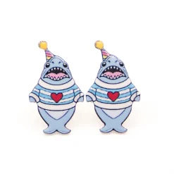 Party Chompy Shark Earrings - Silver
