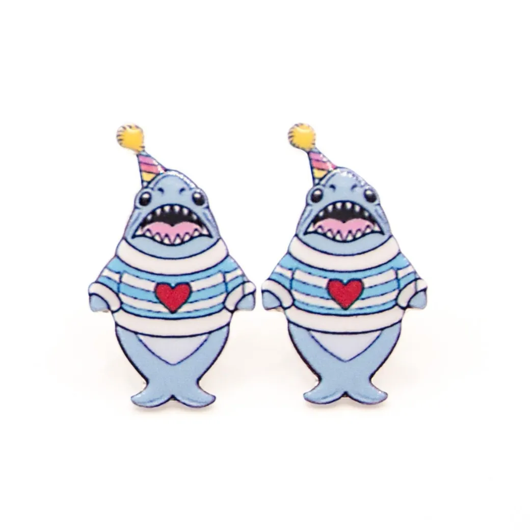 Party Chompy Shark Earrings - Silver