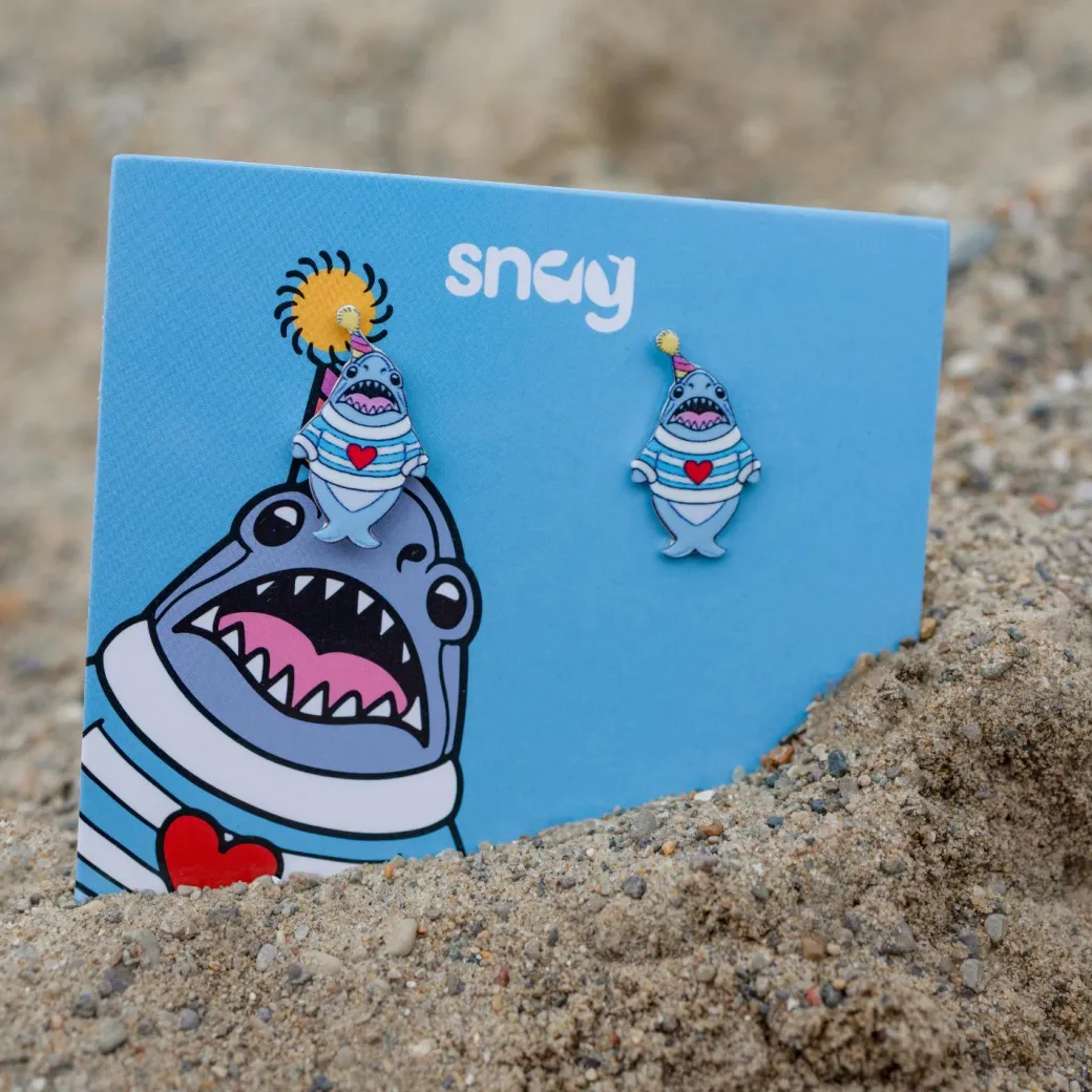 Party Chompy Shark Earrings - Silver