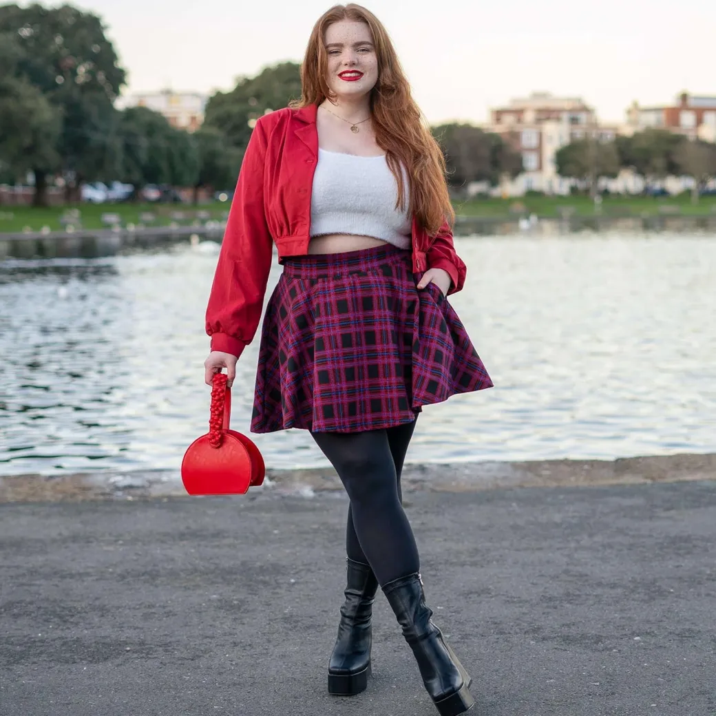 Plaid Mini-Flare Skirt - Ember