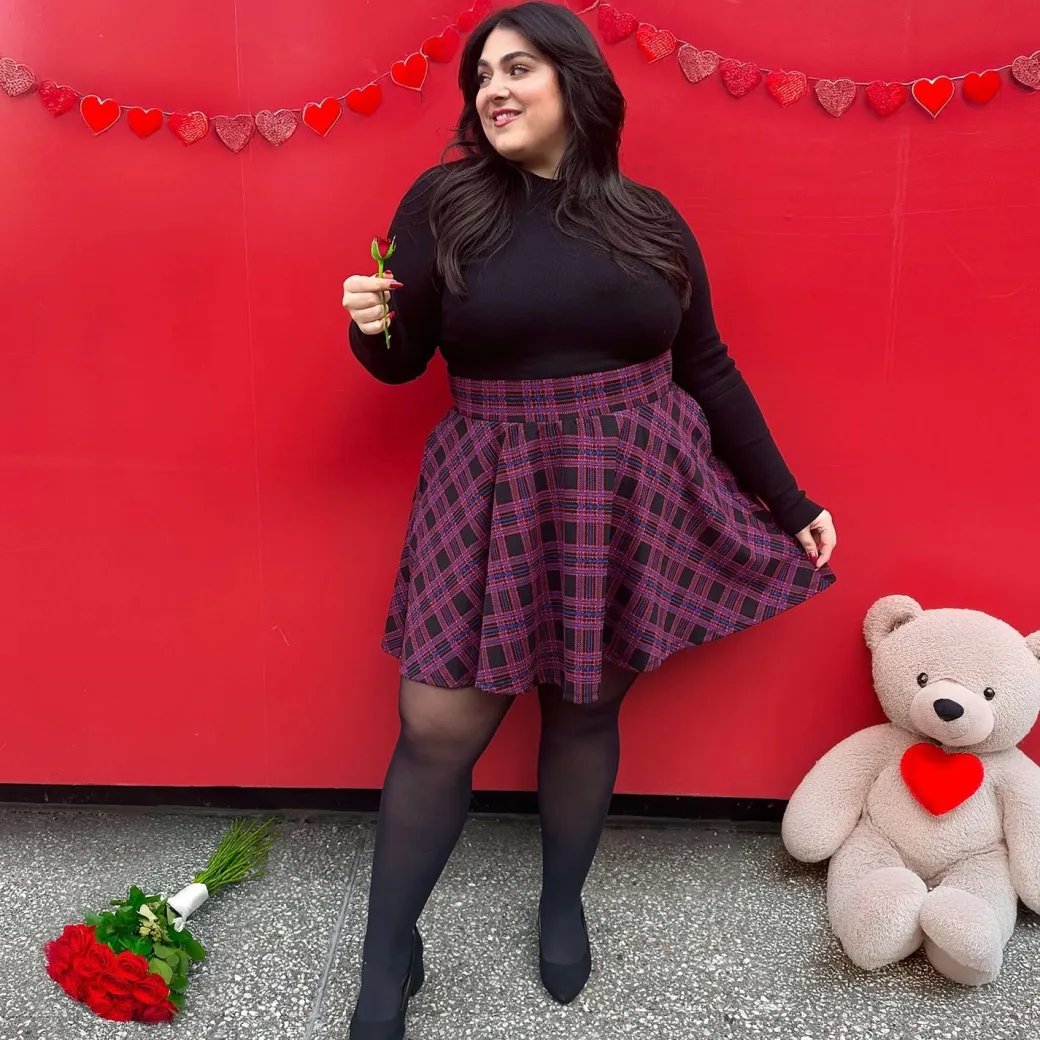 Plaid Mini-Flare Skirt - Ember