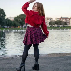 Plaid Mini-Flare Skirt - Ember