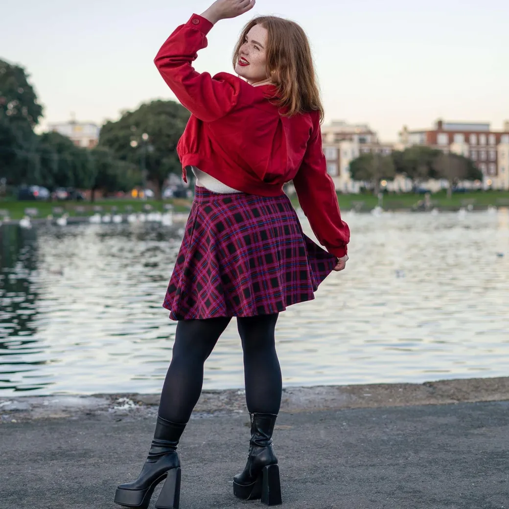 Plaid Mini-Flare Skirt - Ember