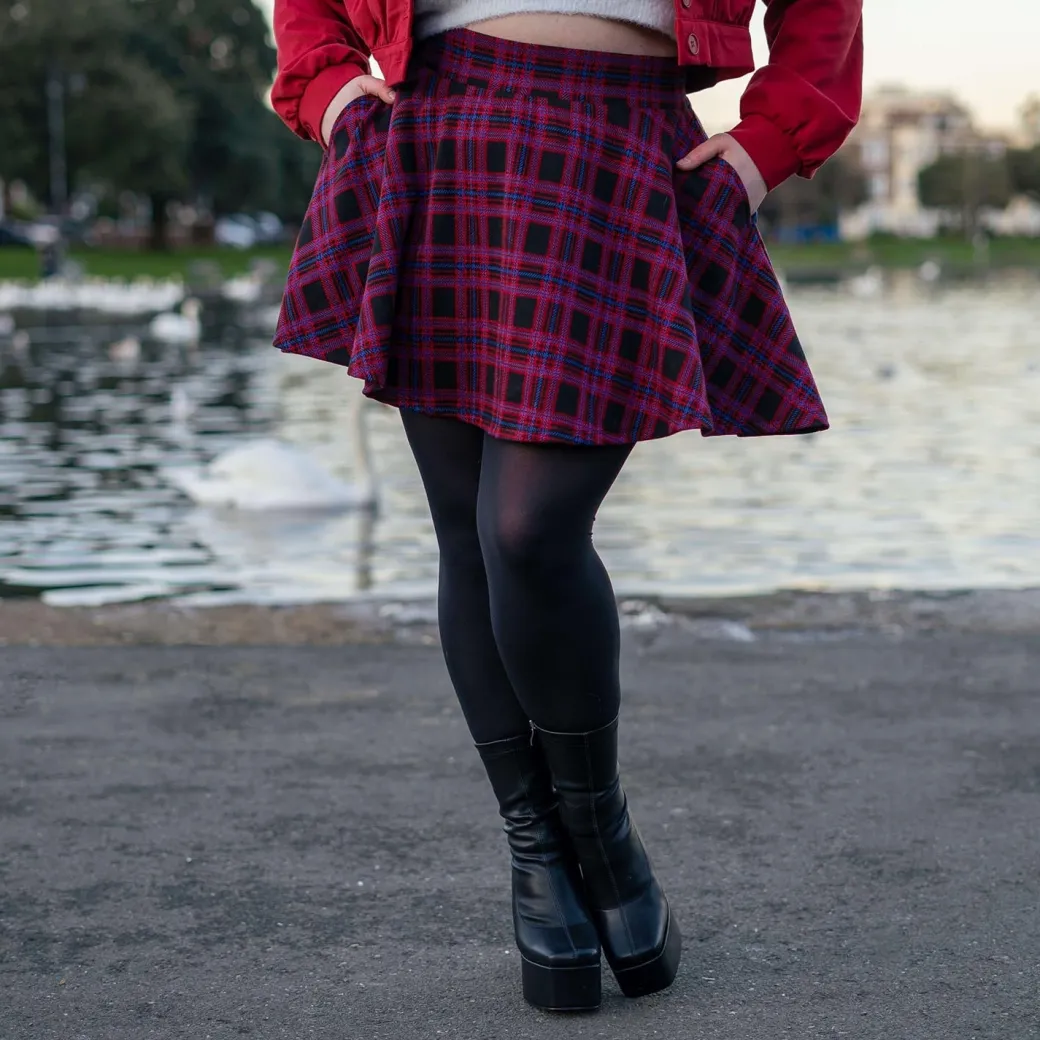 Plaid Mini-Flare Skirt - Ember