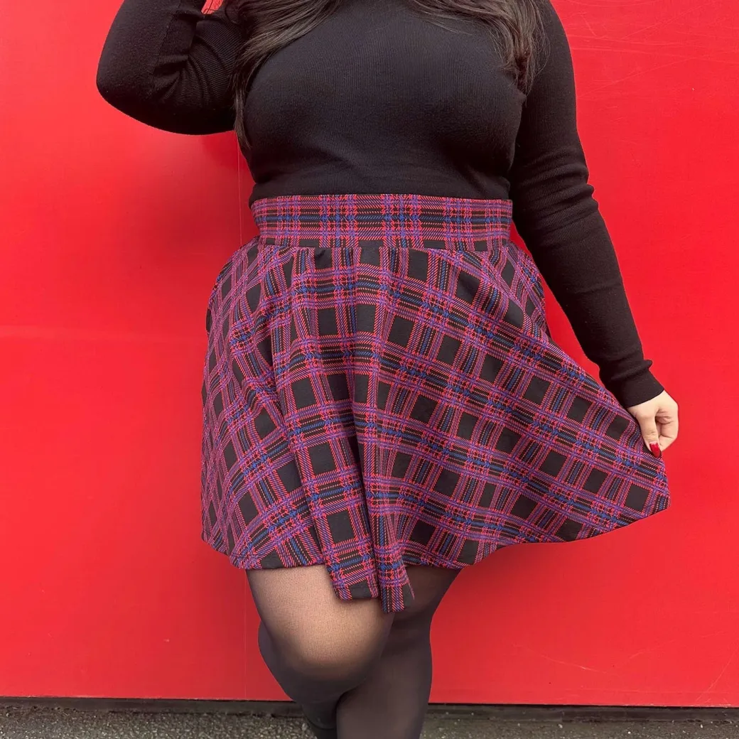 Plaid Mini-Flare Skirt - Ember