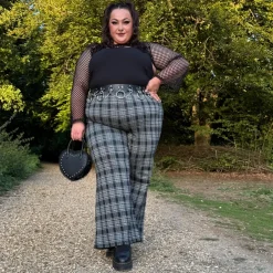 Plaid Wide-Leg Trousers - Black & Grey