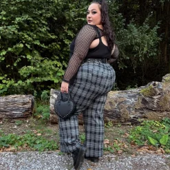 Plaid Wide-Leg Trousers - Black & Grey