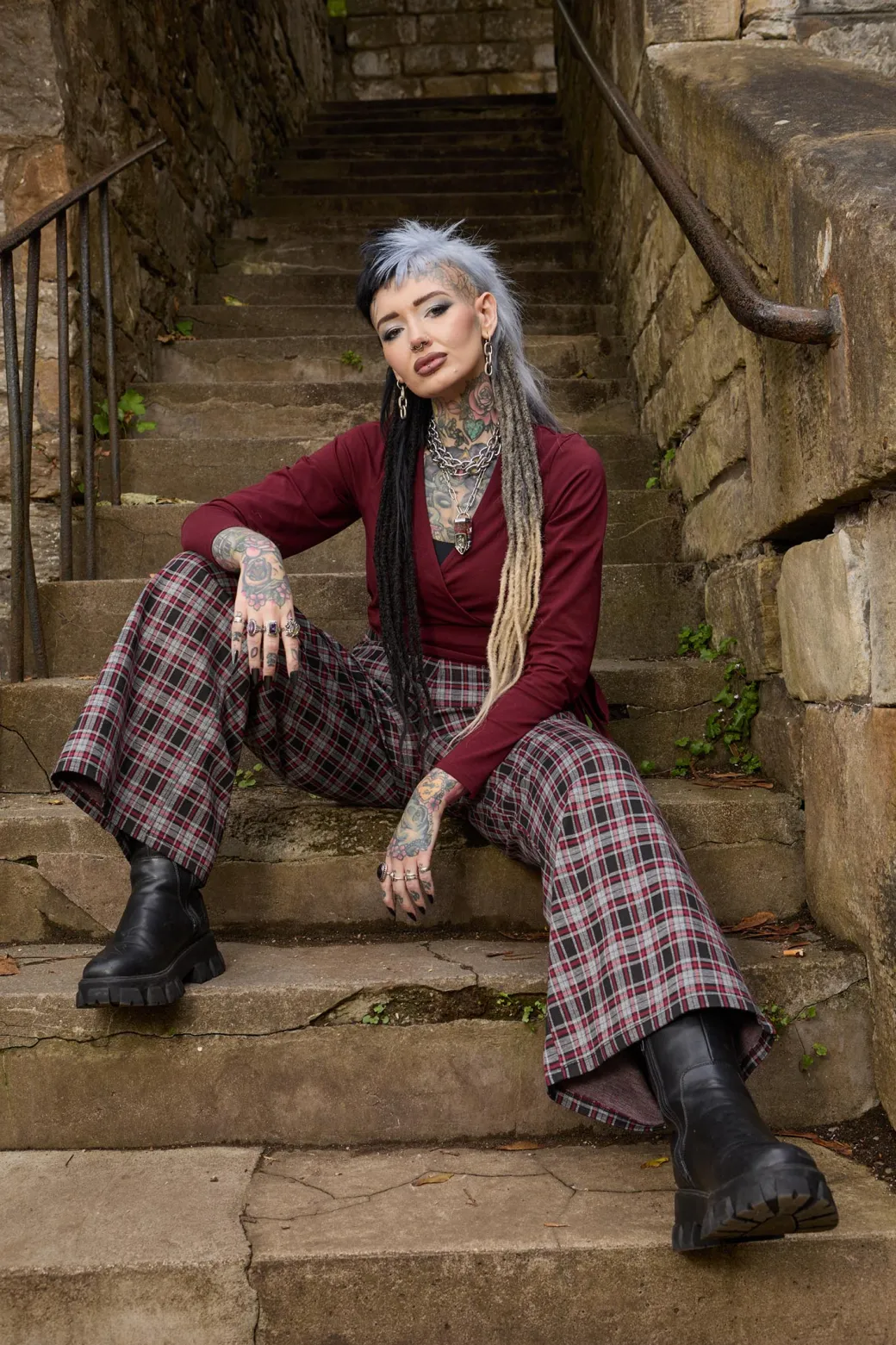 Plaid Wide-Leg Trousers - Bonnie