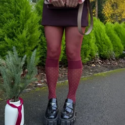 Seoul Chic Faux Sock Tights - Burgundy