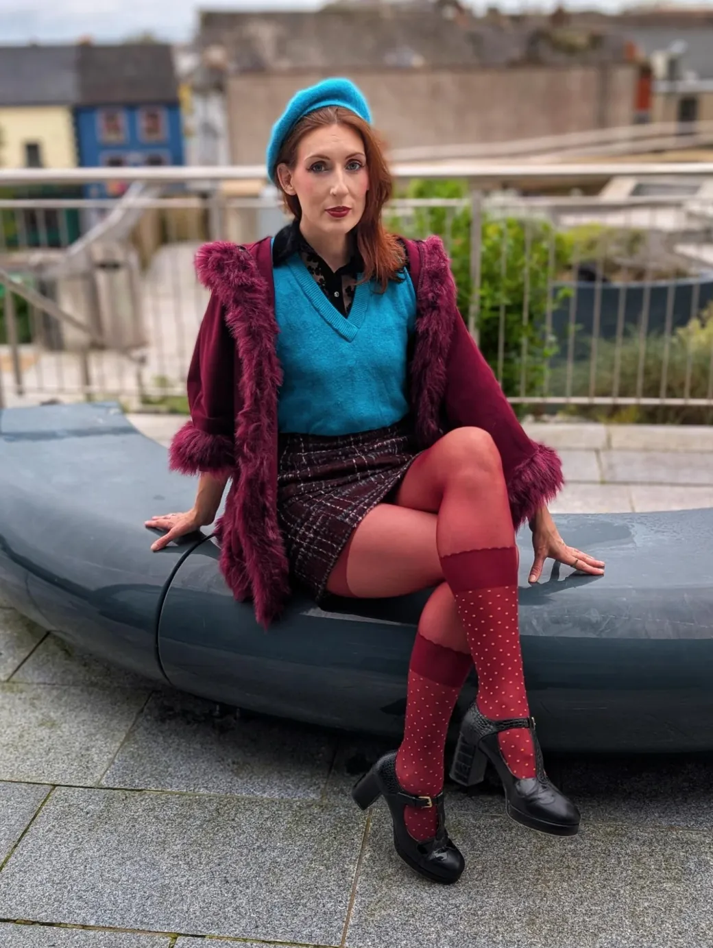 Seoul Chic Faux Sock Tights - Burgundy