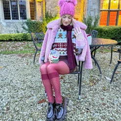 Seoul Chic Faux Sock Tights - Burgundy