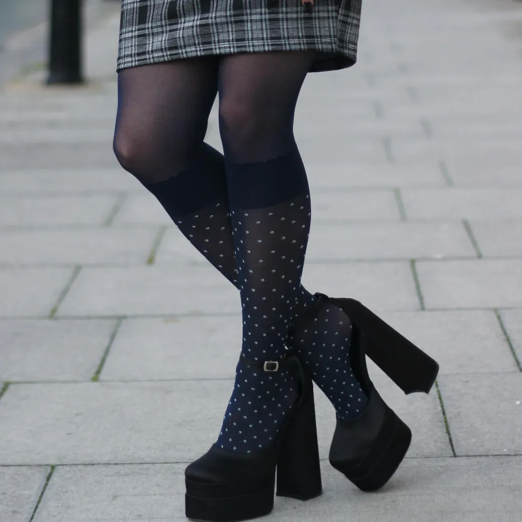 Seoul Chic Faux Sock Tights - Navy
