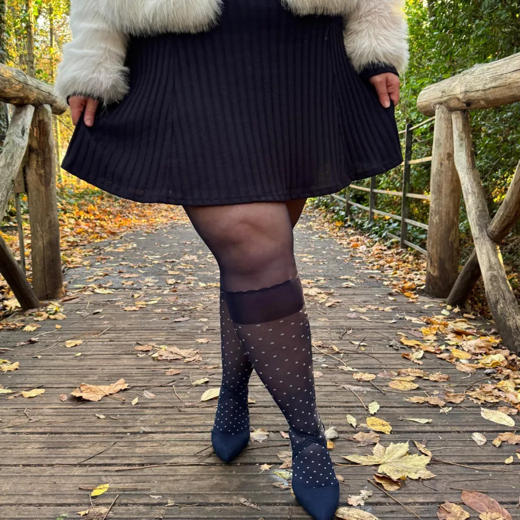 Seoul Chic Faux Sock Tights - Navy