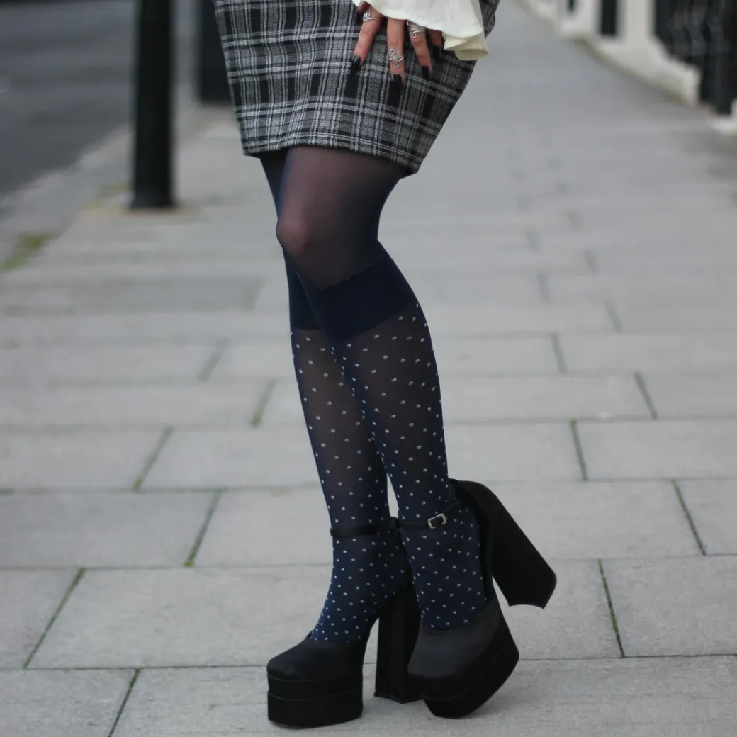 Seoul Chic Faux Sock Tights - Navy