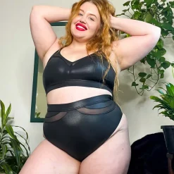 Siren Faux Leather Full Briefs - Black