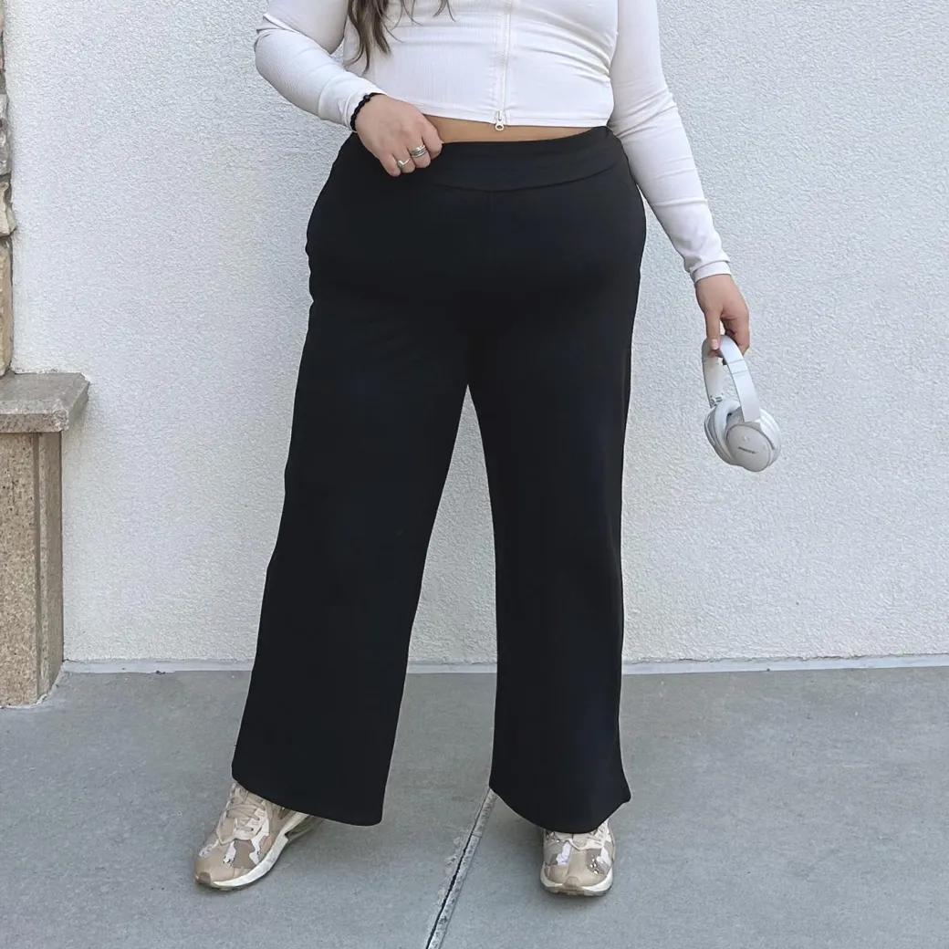Squat-Proof Wide Leg Leggings - Black