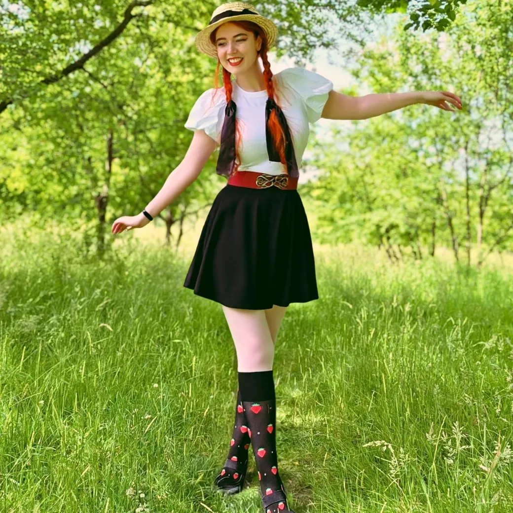 Strawberry Mock Sock Tights - Black