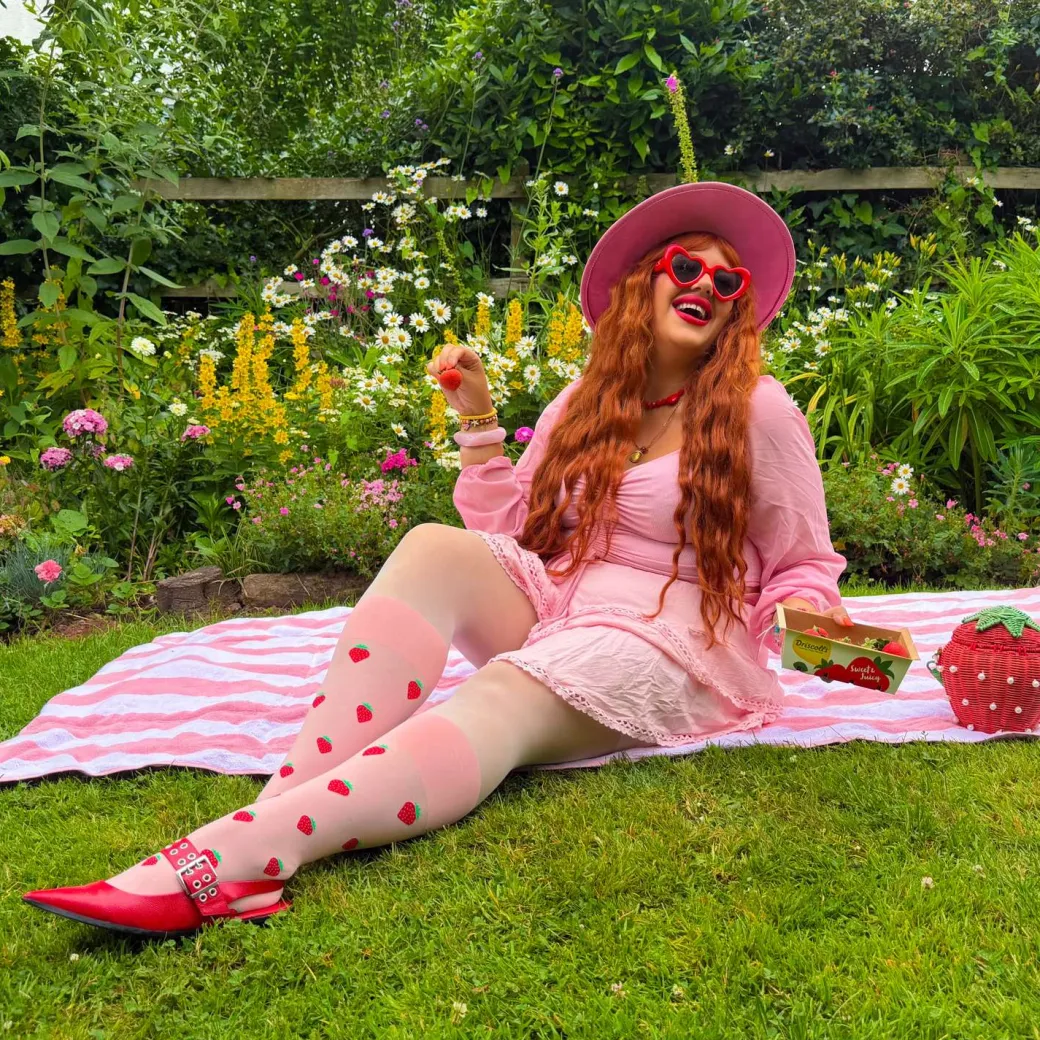 Strawberry Mock Sock Tights - Pink