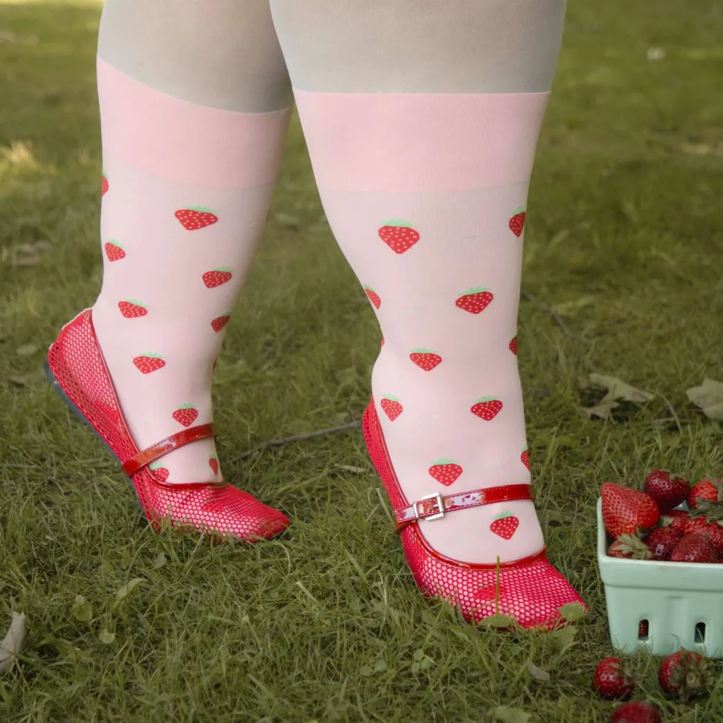 Strawberry Mock Sock Tights - Pink