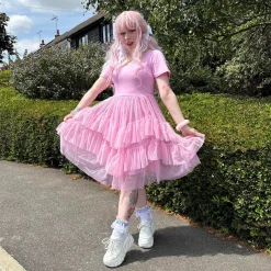 Tee Mesh Dress - Pink Frosting