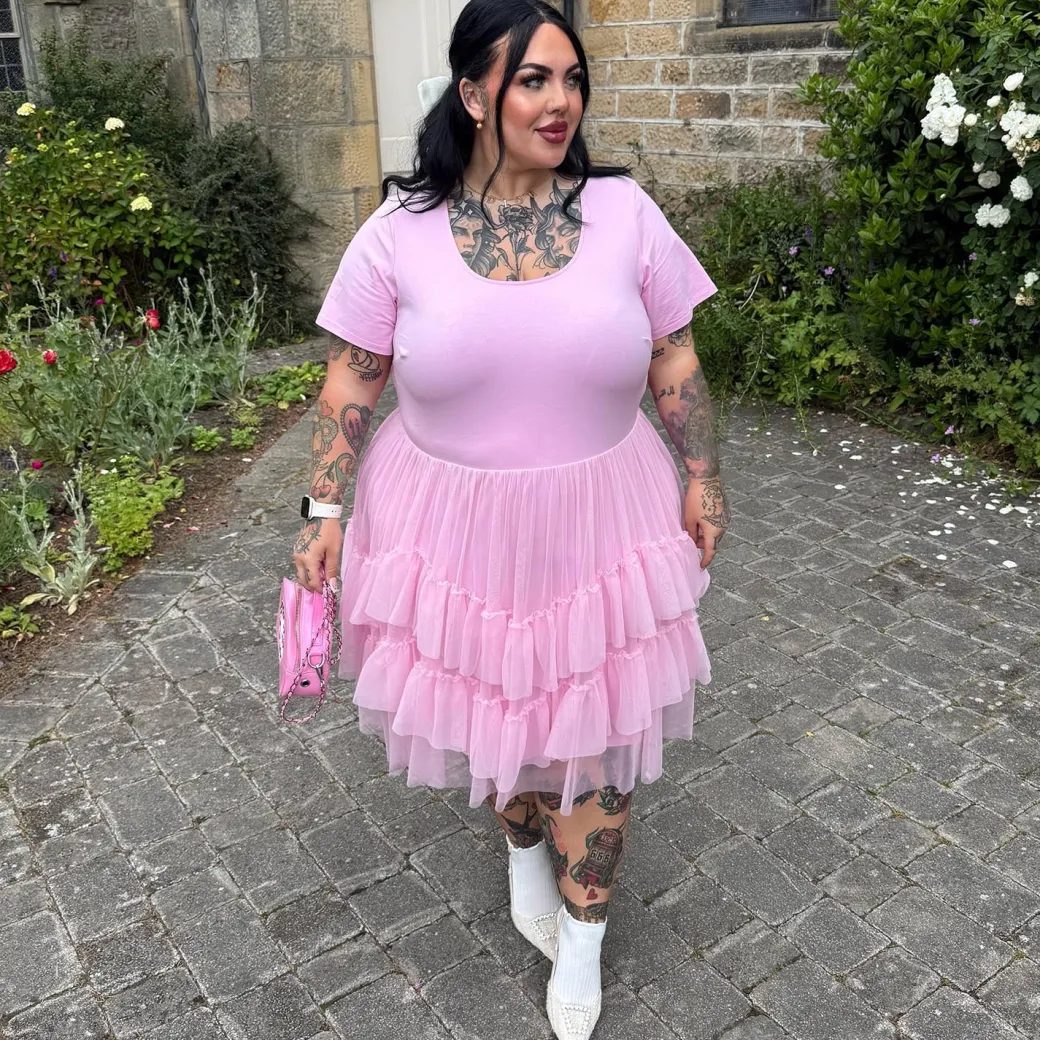 Tee Mesh Dress - Pink Frosting