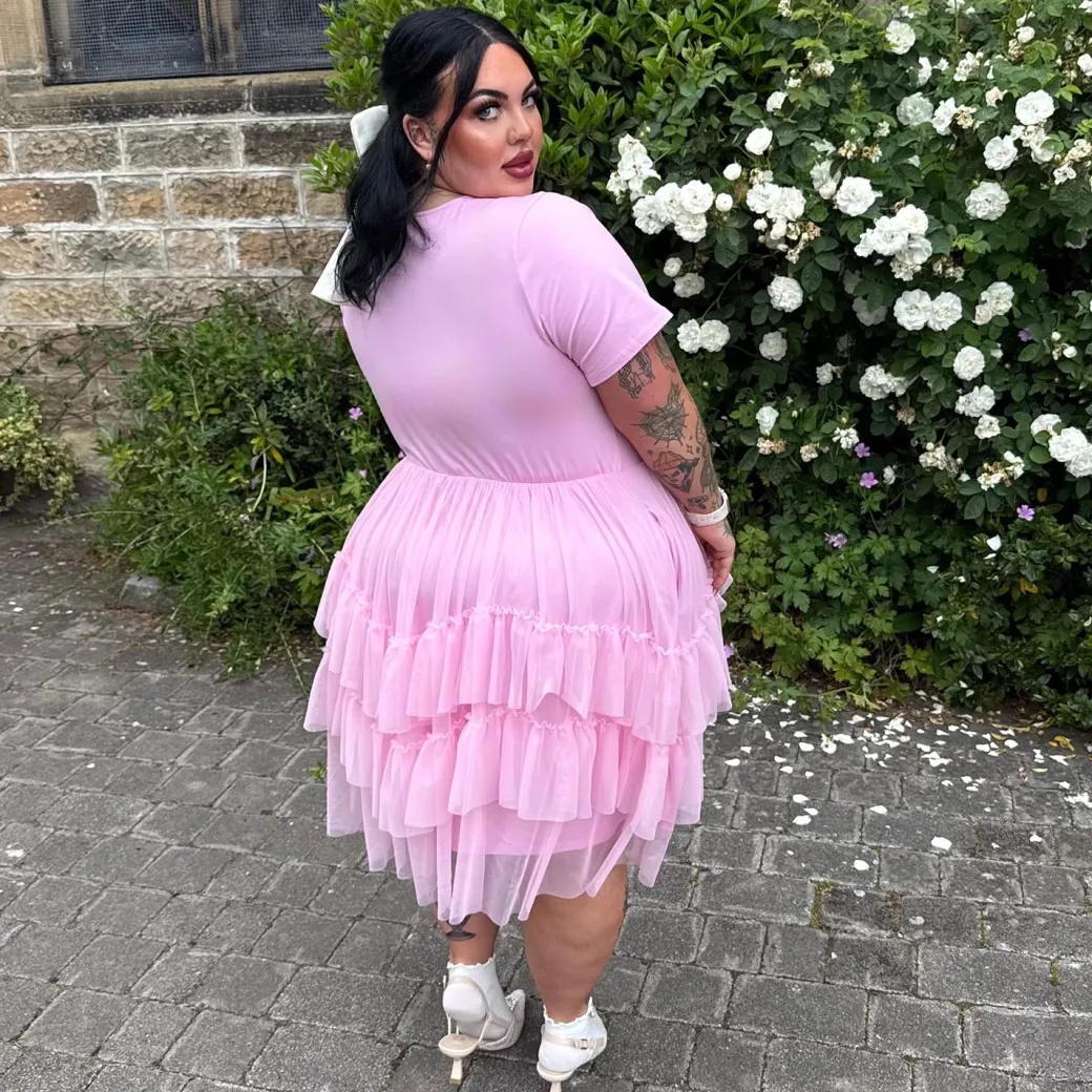 Tee Mesh Dress - Pink Frosting