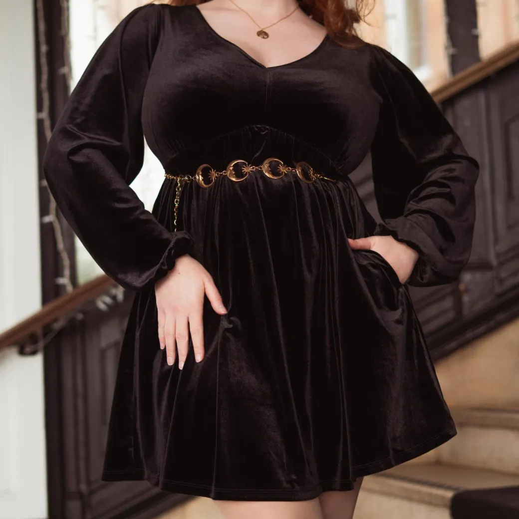 Velvet Baby Doll Dress - Black