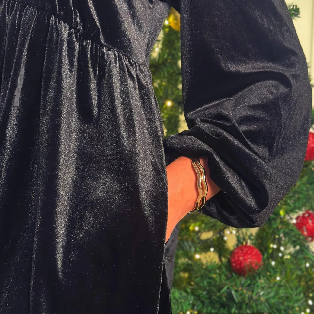 Velvet Baby Doll Dress - Black