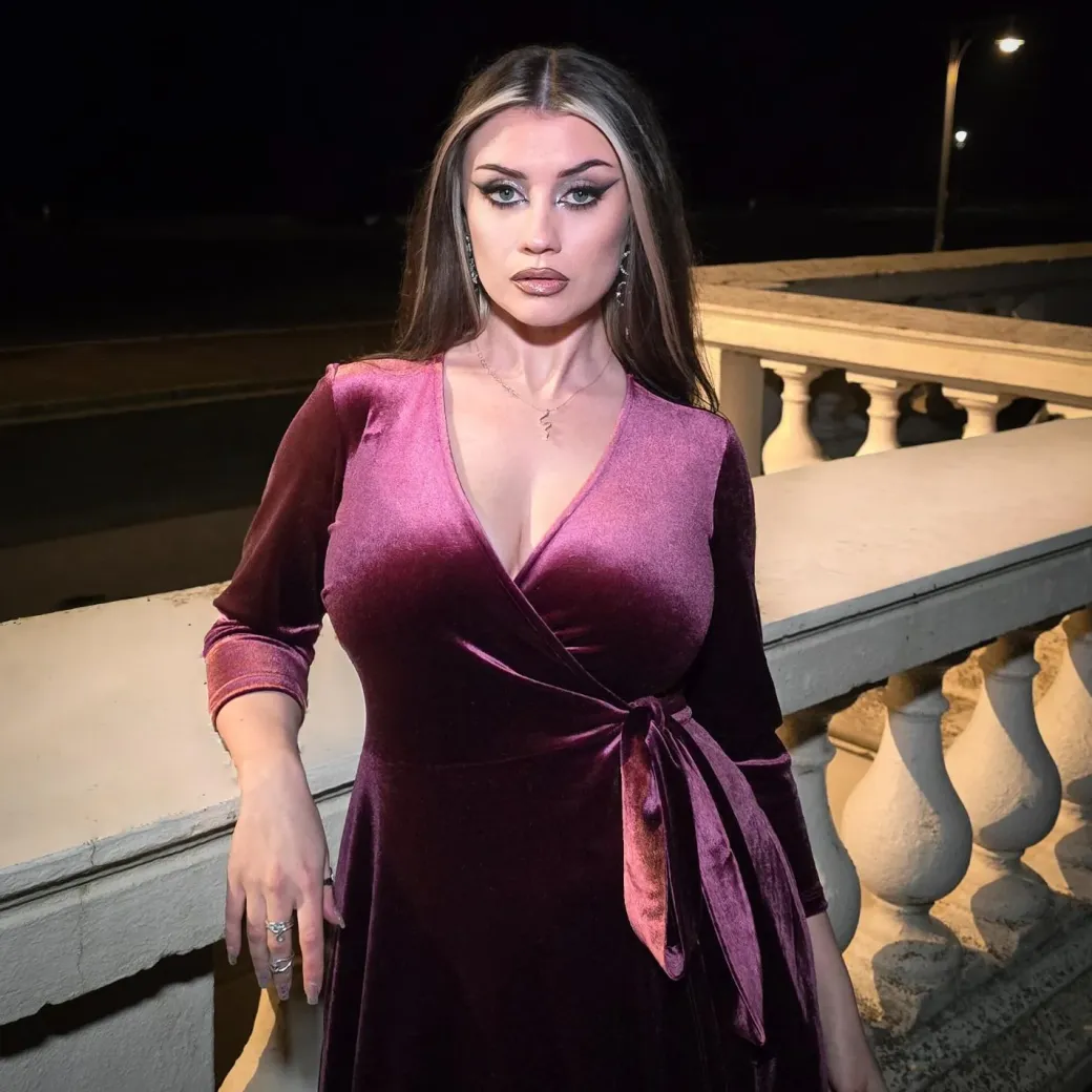 Velvet Wrap Dress - Cherry