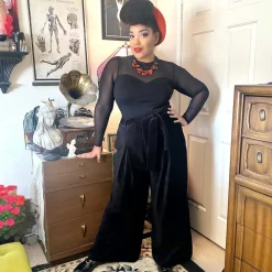 Wide Leg Cord Tailored Trousers - Black