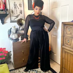 Wide Leg Cord Tailored Trousers - Black