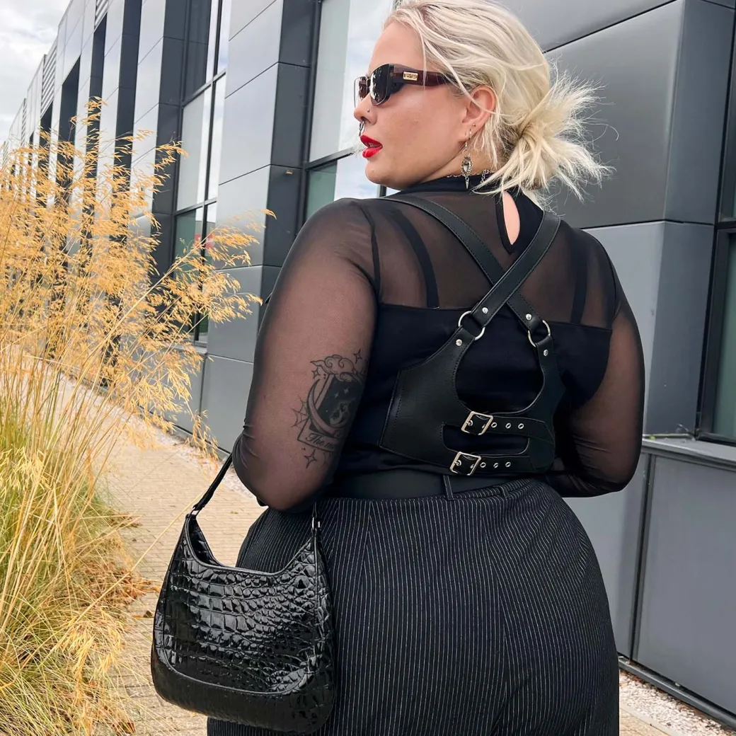Wide Leg Pinstripe Tailored Trousers - Black