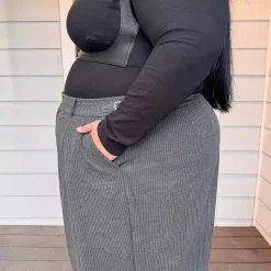 Wide Leg Pinstripe Tailored Trousers - Charcoal